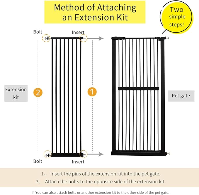 Lumizone Extra Tall Cat Gate Extension Kit 61.02" High Pressure Mounted 16.73" Extra Wide 1.37" Gap No Drilling Tall Pet Gate for Dogs (Black, 61.02" H x 16.73" W, Extension)