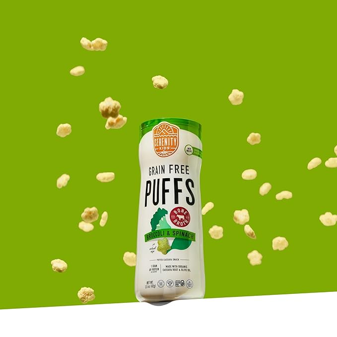 Serenity Kids 6+ Months Baby Veggie Puffs Toddler Snacks - Grain & Gluten-Free No Added Sugar - Organic Cassava Broccoli & Spinach - 1.5 Oz, 6 Pack