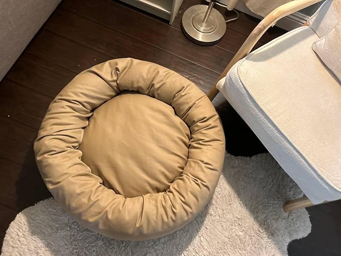 Organic Cotton Canvas Dog Bed: Removable Cover, Natural Fill - Made in USA (Tan, Large 35" x 8" inches)