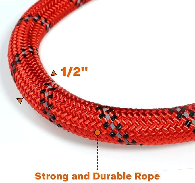 Taglory Rope Dog Leash 6 FT with Comfortable Padded Handle, Highly Reflective Threads Leash and Anti-Tangle Clip for Walking Medium Large Dogs, 1/2 inch, Red