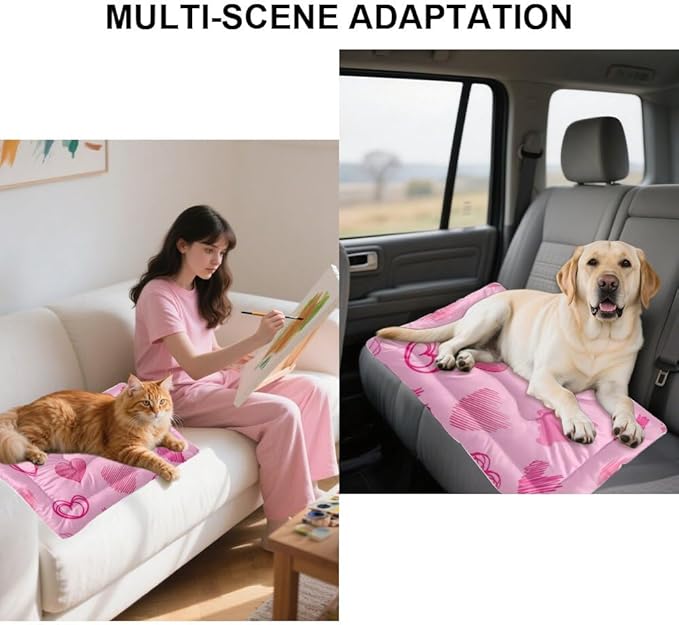 Graphic Heart Light Pink Small Pet Bed Dog Travel Mat Small Dog Crate Pad Crate Pillow for Cages Washable Non-Slip Washable Beds Comfort Bed Pet Mat Cage for Pets Indoor Outdoor 24X18 Inch