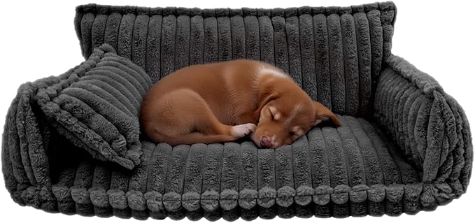 Pet Couch Calming Bed, Pet Couch with Removable Washable Cover, Plush Pets Sofa for Indoor Use, Supportive Orthopedic Dog Bed (Dark Grey)