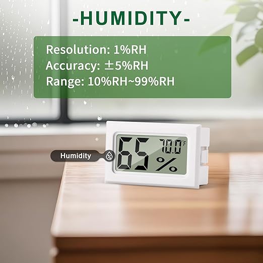 Mini Hygrometer Indoor Humidity Meter, Digital Humidity Gauge Indoor Thermometer (℉) for Home, Office, Reptile, Car, Greenhouse, Lab, Terrarium, Cellar, Humidors A02 White