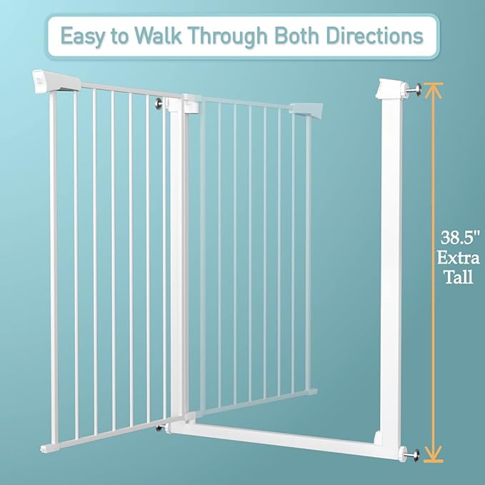 Fairy Baby 38" Extra Tall Baby Gate, 29.5"-40.5" Extra Wide Pet Gate for Dogs Puppy, Metal Auto Close Safety Child Gate for Stairs Doorways, Easy Install Pressure Mounted Dog Gate Indoor, White