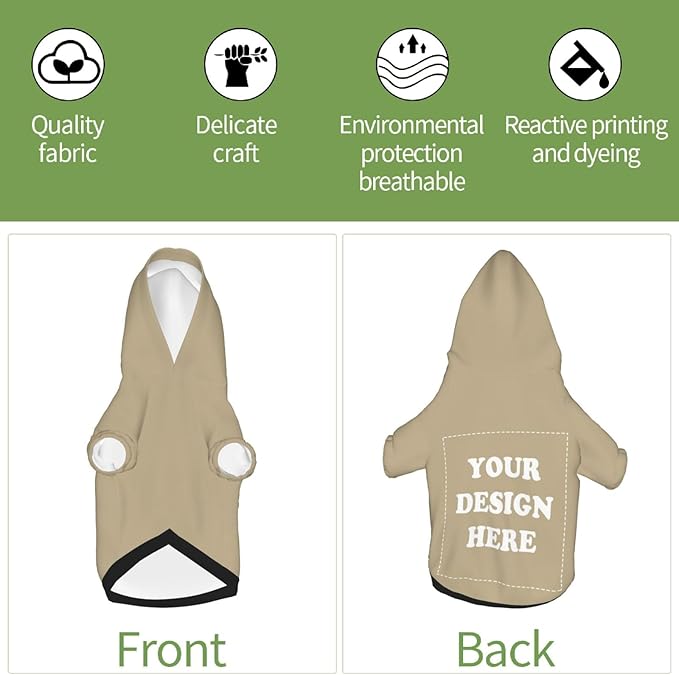 Dog Clothes, Custom Dog Hooded Sweatshirt, Personalized Pet Costume Robe Shirt with Text/Image/Club Name/Pet Shop Logo for Small Medium Large Dogs and Cats, Khaki, M