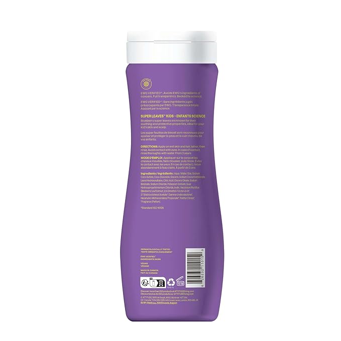 ATTITUDE Shampoo and Body Wash for Kids, EWG Verified Hair and Body Cleanser, Dermatologically Tested Soap, Plant and Mineral Based Bath Products, Vegan, Vanilla & Pear, 16 Fl Oz