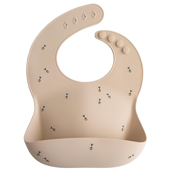 mushie Silicone Baby Bib | Adjustable Fit Waterproof Bibs (Bees)