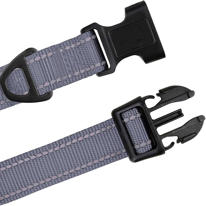 TagME Reflective Nylon Dog Collars, Adjustable Classic Pet Collar with Quick Release Buckle for Extra Small Dogs, Grey, 5/8" Width