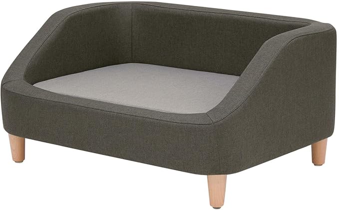 Teamson Pets Bennett 32 Inch Raised Heathered Linen Sofa Dog Daybed with Removable Cushion and Washable Cover for Cats & Small or Medium Dogs, Gray