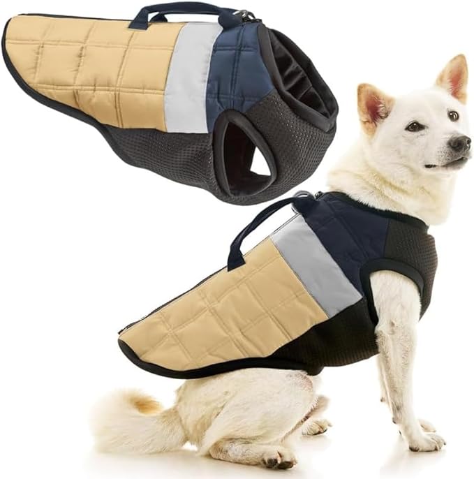 Gooby Bomber Vest Lift Dog Harness - Tan, Large - Padded Support Harness with Lift Handle for Large Dogs