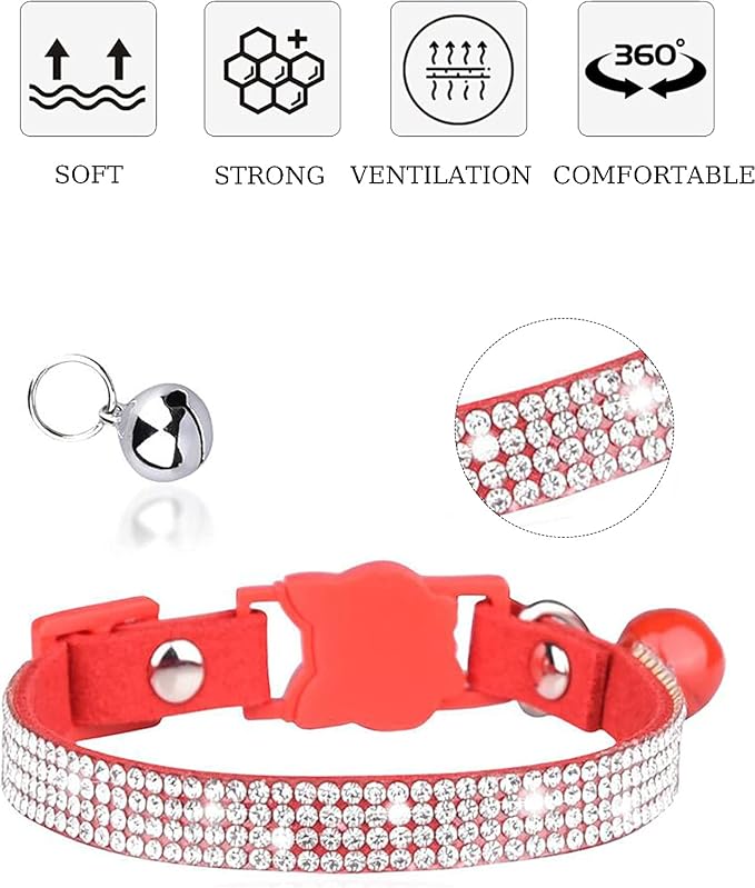 Solmoony Breakaway Cat Collars with Bell,Adjustable Safe Kitten Collar,Cat Collars for Girl Cats with Rhinestone Soft Velvet (Black2)