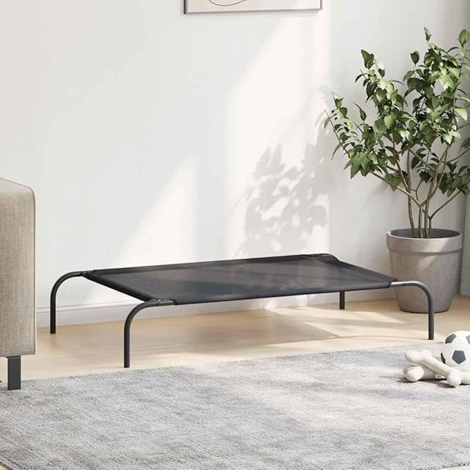 Elevated Dog Bed for Large Pets, Breathable Textilene Outdoor Raised Pet Cot with Powder-Coated Steel Frame, Durable Rectangular Cooling Bed for Garden and Patio, Black