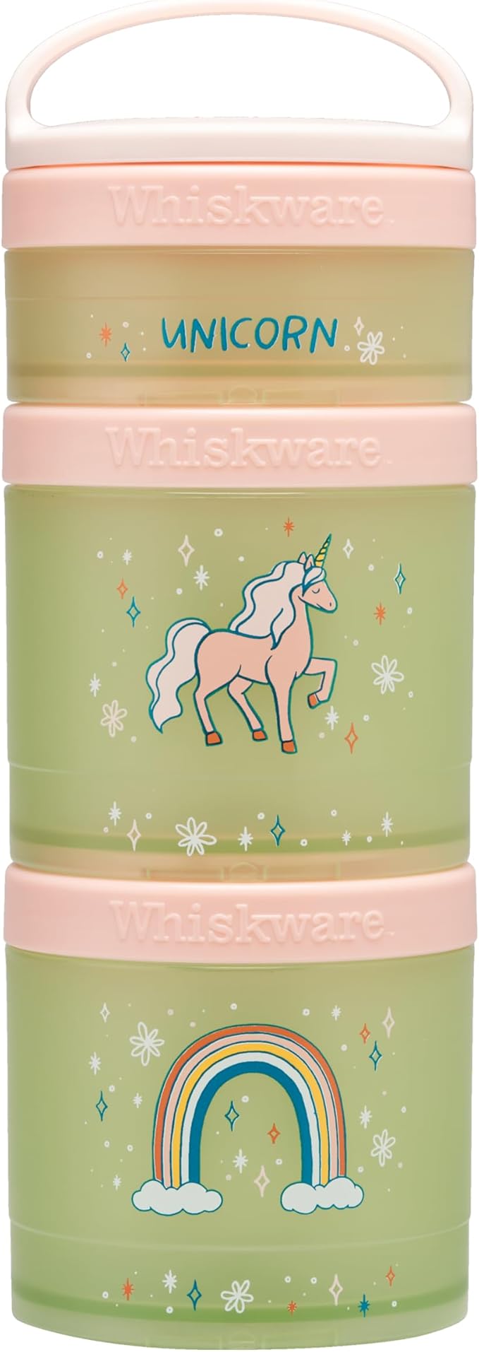 Whiskware Stackable Snack Containers for Kids, Set of 3 Stackable Snack Cups, Unicorn and Sharks Designs