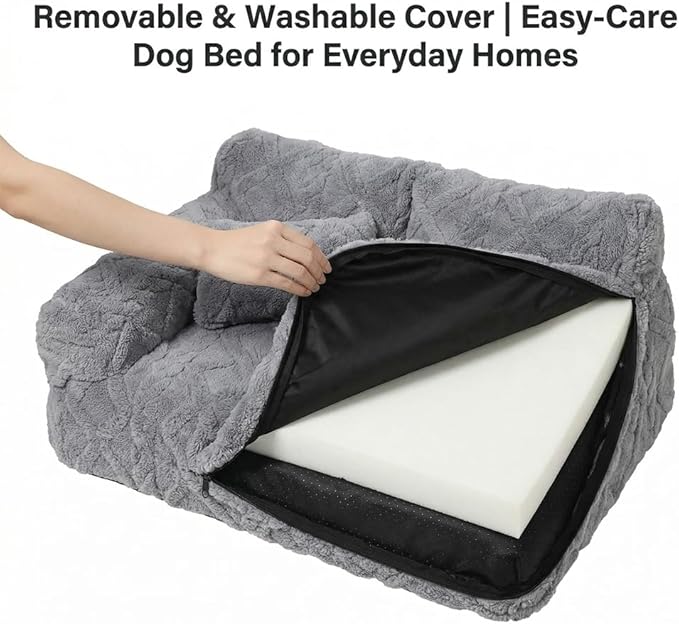 Plush Calming Pet Sofa Bed, Raised Rim, Removable Cover & Non-Slip Bottom for Cats & Dogs, Calming Dog Bed Fluffy Plush Dog Mat for Furniture Protector with Removable Washable Cover (Black, Medium)