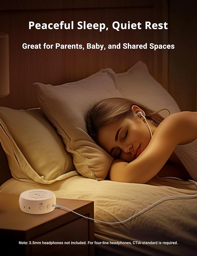 FOXFINE White Noise Machine, Portable Sound Machine with 36 Soothing Sounds, Focused Light, Timer, for Sleeping, Baby, Adults, Home & Travel, White