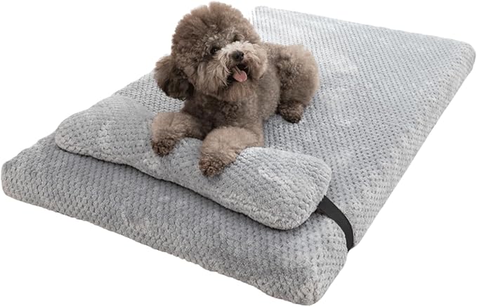 Dog Bed for Small Medium Large Dogs, Dog Mattress with Removable Pillow for Crate Kennel, Sofa Dog Bed, Super Soft Pet Bed for Dogs and Cats, Pet Beds & Furniture (Light Grey,Large)