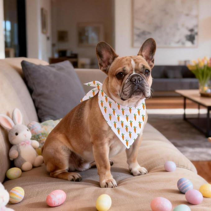 Easter Carrot Over The Collar Dog Bandana, Cute Carrot Print Adjustable Triangle Pet Scarf for Small Medium Dogs, Easter Pet Accessory Bandana, Dog Lover Gift