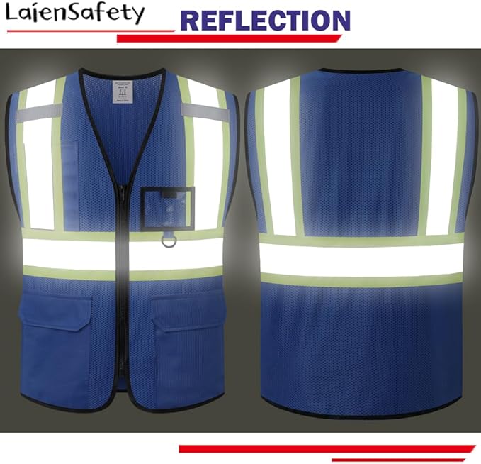Hi Vis Reflective Safety Vest for Men Women with Multiple Pockets Mesh High Visibility Construction Work Vest,Meets ANSI/ISEA Standards(EK1-178-Blue-2XL)