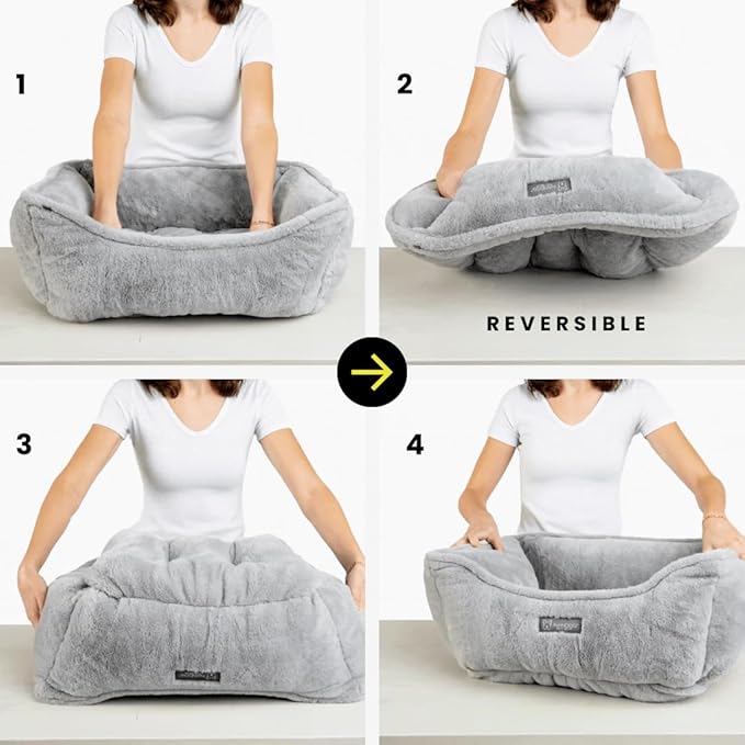 NANDOG Cloud Prive Collection Washable Cat and Dog Bed for Small to Medium Breeds – Made of Ultra Soft Micro Plush Fabric – Reversible Design with Double-Stitched Seams (Light Gray, Medium 25”)