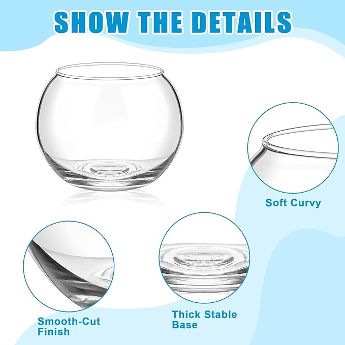 Zopeal 24 Pcs Fish Bowl Vase Glass Bubble Bowl Globe Glass Clear Bubble Vase Round Terrarium Goldfish Flower Centerpiece for Wedding Event Arrangement Office Home (3.5" h X 4.7" w)