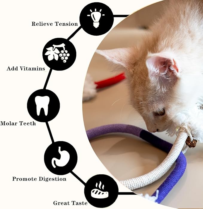 Bent Cat Rope Toy, Pet Chew Toys, Interactive Tease Toys for Cats and Kittens, Bite-Proof Playthings, Cotton Rope Kitten Toys Dental Care Stress Relief Pet Supplies (Extra Large 3 Pack)