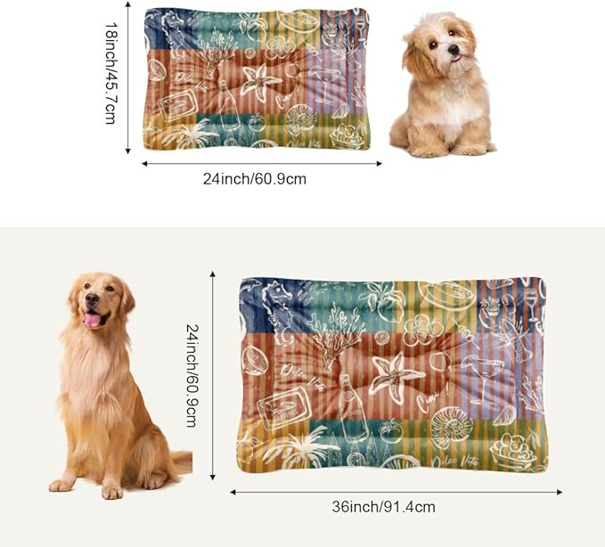 Colorful Summer Beach Comfort Dog Bed Dog Bed Mats for Crates Pads for Dogs Crate Washable Non-Slip Cushions Lining Pet Crates Pillows Pad Mat Medium Sized Indoor Outdoor 36X24 Inch