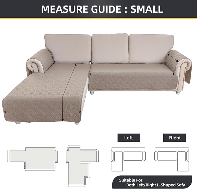 ele ELEOPTION 100% Waterproof 2 Piece Couch Cover Pet Blanket Sectional L Shape Sofa Cushion Cat Dog Bed Cover (Chaise Lounge + 2 Seat Covers) Khaki