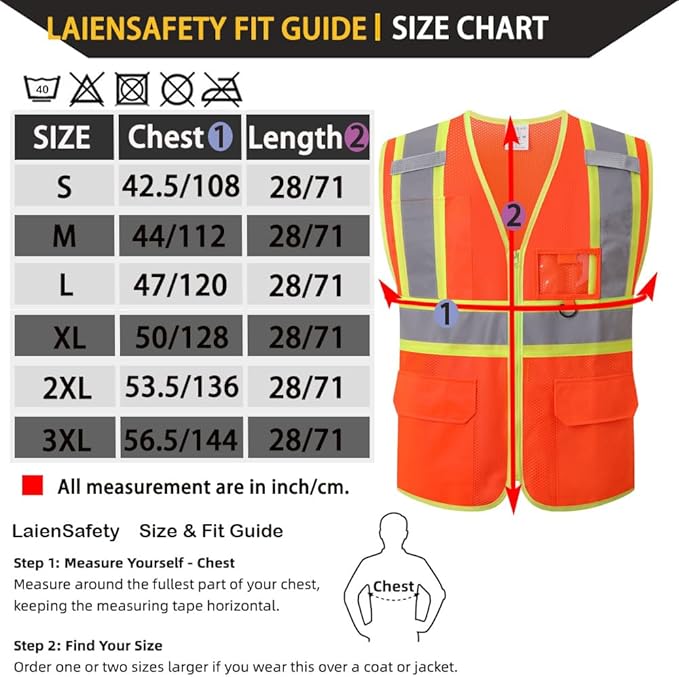 Reflective Safety Vest for Men Women with Multiple Pockets Class 2 High Visibility Mesh Vest Hi Vis Construction Work Vest,Meets ANSI/ISEA Standards(EK1-178-Orange-2XL)