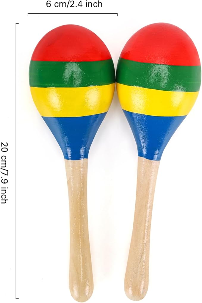 2 Pcs Maracas, Hand Percussion Rattles for Kids, Wooden Rumba Shaker Hand Musical Instruments with Clear Rhythm for Kids Adults Playing (Colorful)
