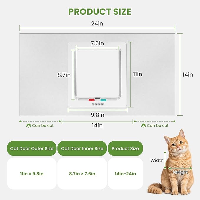 Cat Door for Window, 4 Locking Modes for Safety Cat Window Door, Fits 14"-24" Width Window, Durable Weatherproof design Cat Door, Magnetic Closure, Wider View, Pet Door With Safe & Comfortable for Cat