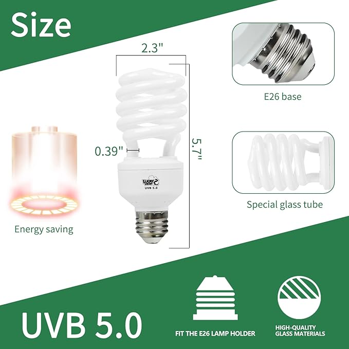 LUCKY HERP Reptile UVA UVB Light 5.0 26W Compact Fluorescent Tropical Terrarium Lamp