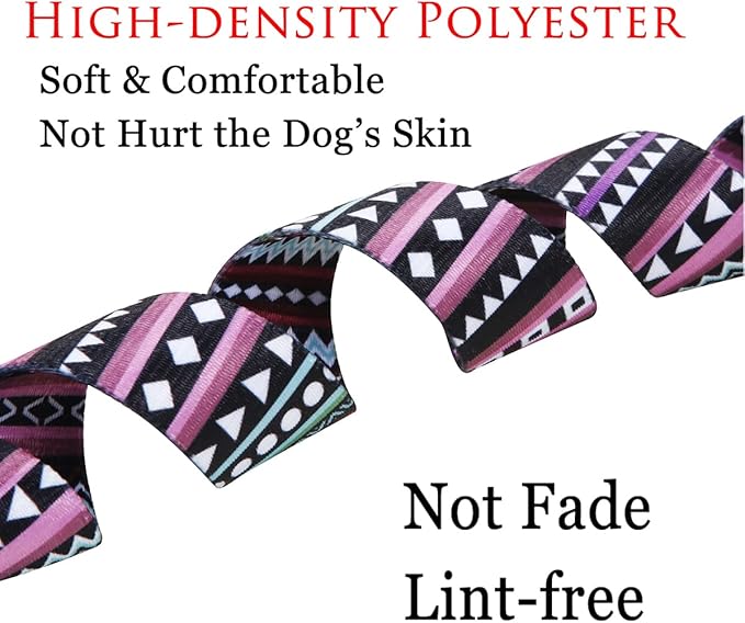 Dog Collar and Leash Set with Bohemia Floral Tribal Geometric Patterns - Soft Ethnic Style Collar Adjustable for Small Medium Large Dogs(Bohemian Purple Set,M)