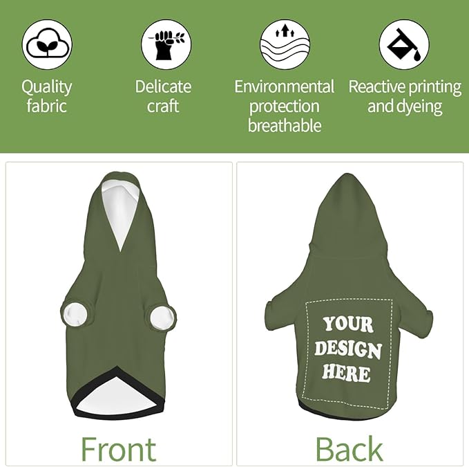 Personalized Dog Hoodie, Custom Dog Costumes for Small Dogs, Holiday Happy Dog Clothes Football Pet Shirt Sweater with Name Number for Girl/Boy Cats/Kitten, SageGreen, XS