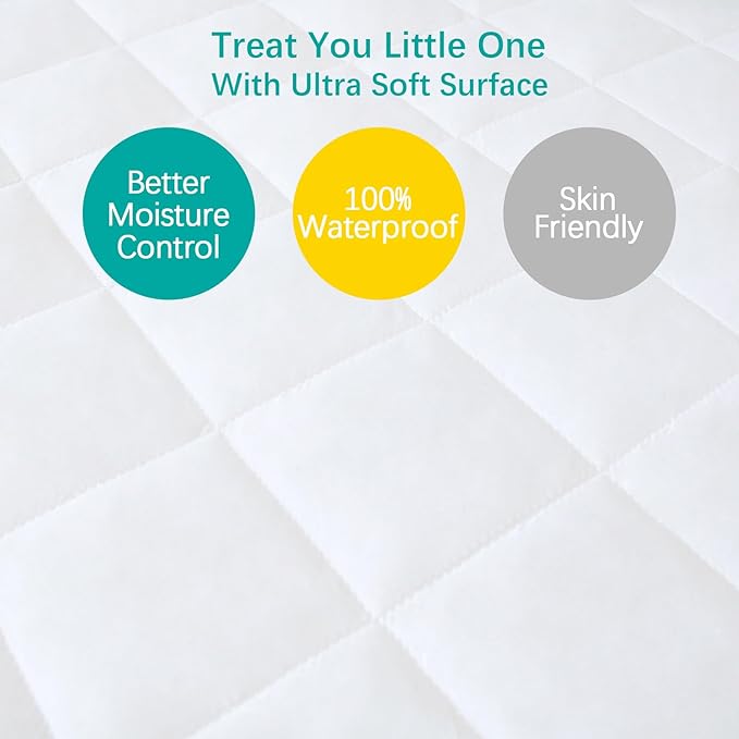 Waterproof Crib Mattress Protector 2 Pack Fitted Crib Sheets Cover Toddler Bed Mattress Pad Protector for Boys Girls, Skin-Friendly & 100% Absorbent Machine Wash