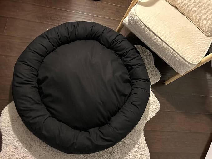 Organic Cotton Canvas Dog Bed: Removable Cover, Natural Fill - Made in USA (Black, X Small 18" x 6" inches)