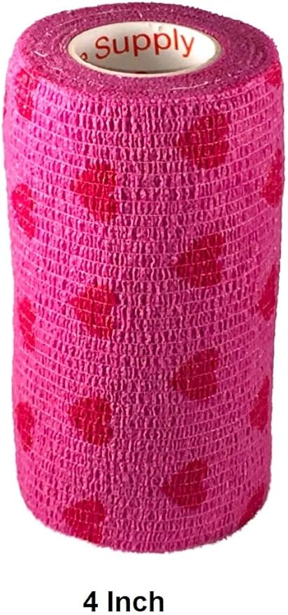 Vet Wrap Wrap Tape (Pink with Hearts) (2 Pack) (3 Inch x 15 feet) Self Adhesive Adherent Adhering Cohesive Flex Self Stick Bandage Grip Roll Dog Cat Pet Horse