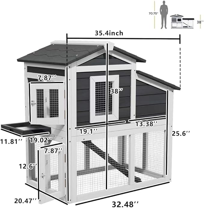 Bunny Cage Premium Rabbit Hutch with Leak-Proof Roof, 2-Story Bunny House for Guinea Pigs & Hamster,Wooden Chicken House with Deep Pull-Out Tray, Waterproof Chicken Coop for Outside