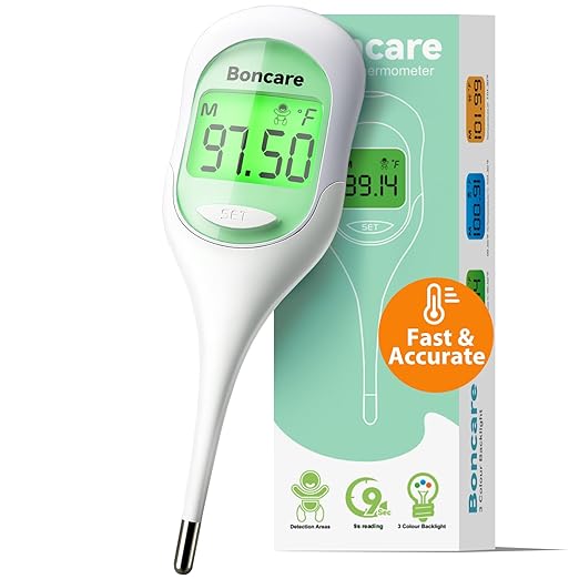 Boncare 9 Seconds Basal Body Thermometer for Ovulation, Oral Thermometer for Adults and Kids - Accurate Rectal Thermometer, with Fever Alarm and Large Display (Light Green)
