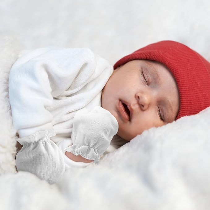 BQUBO Newborn Infant Toddler Mittens No Scratch Cotton Elastic Wrist Gloves Hypoallergenic for 0-6 Months Baby Boys Girls