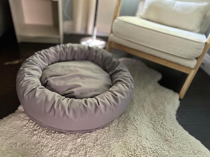 Organic Cotton Canvas Dog Bed: Removable Cover, Natural Fill - Made in USA (Blue Gray, Medium 28" x 8" inches)