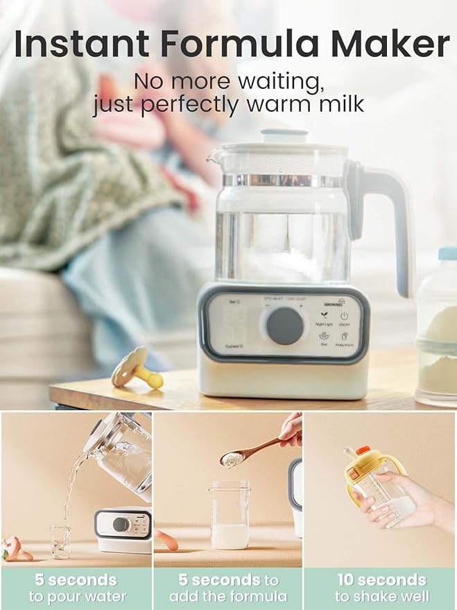 GROWNSY Baby Instant Warmer, Glass Water Boiler with Accurate Temperature Control for Formula, Coffee and Tea, 1.3 Liter Electric Kettle with LCD Display and Timer