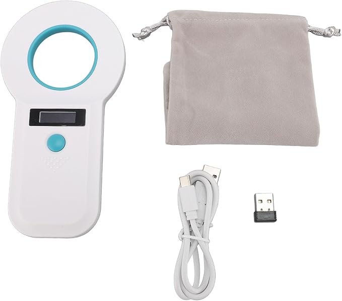Acouto Pet Chip Scanner for Dogs and Cats - USB Microchip Reader with 15 Digits Recognition and 128 Data Storage, Compact & Portable Device (White)