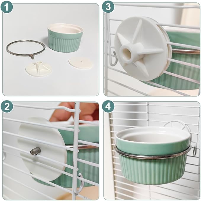 Ceramic Bird Feeder for Cage Bowl - Auto-Refill Easy Clean Dishwasher Safe Food Dish for Parrots Cockatiels & Small Birds