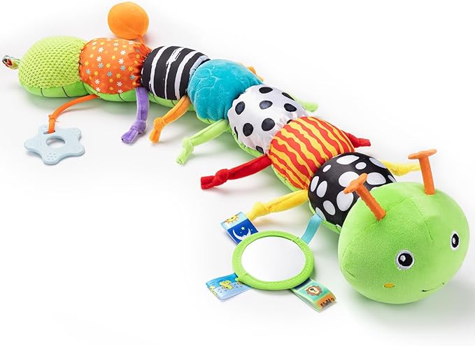 Baby Toys 0-6-12 Months,Musical Caterpillar Stuffed Animals Activity Infant Toys with Crinkle,Rattles,Mirror&Pull String,Muti-Sensory Toys Gifts for Newborn Tummy Time,Green,Knot prolegs