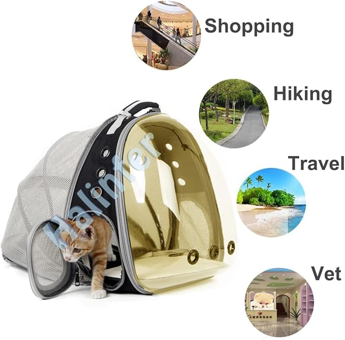halinfer Expandable Backpack to Carry Cat, Fit up to 12 lbs, Space Capsule Astronaut Polarized Tinted Brown Bubble Window Pet Backpack Carrier for Kitten Bunny and Small Puppy Vet Visit