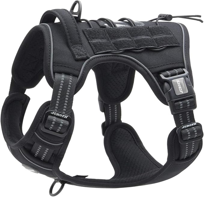 Auroth Tactical Harness for Large Dogs No Pull Adjustable Pet Harness Reflective Working Training Easy Control Pet Vest Military Service Dog Harnesses Black L