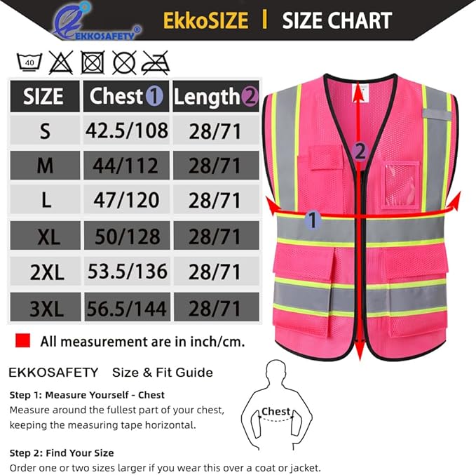 Safety Vest for Men Women,Mesh High Visibility Construction Work Vest with Reflective Strips,Meets ANSI/ISEA Standards(EK175-Mesh-Hot Pink-L)