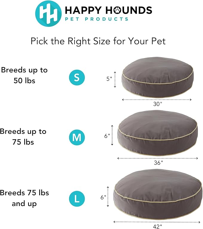Happy Hounds Scout Round Reversible Pillow Dog Bed, Small (30" x 30"), Fern