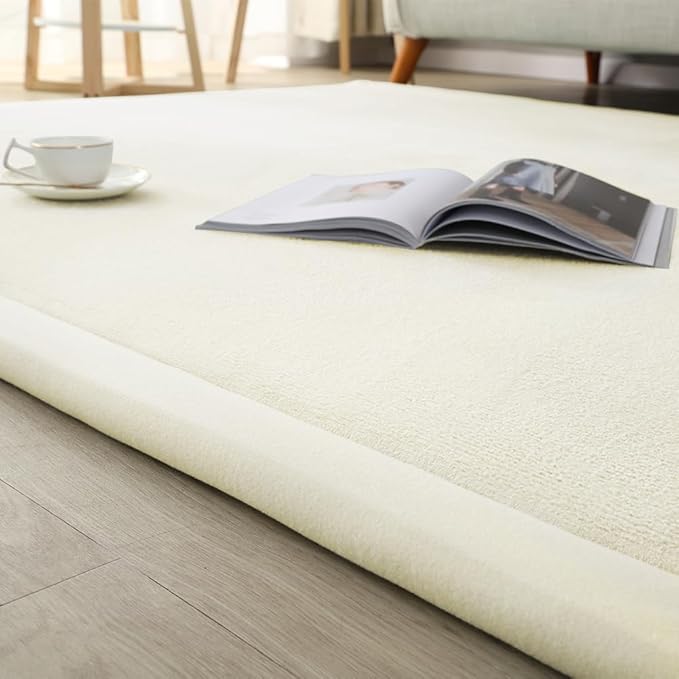 Loartee Coral Velvet Crawling Rugs (4'11"x4'11", Beige) for Toddler Children Play Area Rugs Yoga Mat Exercise Pads Carpet