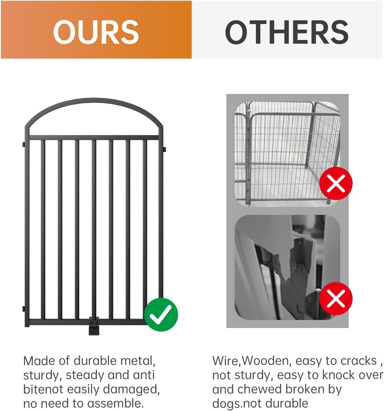 6 Panles Full Matel Freestanding Dog Gates with Door, 144"Extra Wide 32"Tall Free Standing Dog Pet Gate for Indoor & Outdoor. Foldable Pet Fences for Doorways, House, Stairs, Porch, Deck, Yard